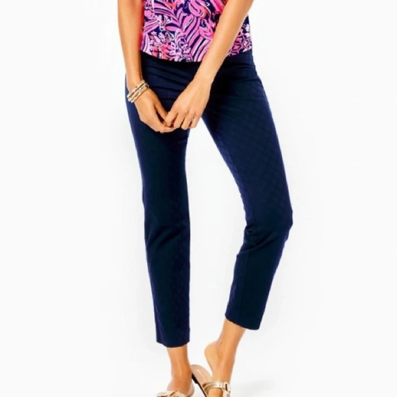 NWOT Lilly Pulitzer Kelly Textured Ankle Length Skinny Pant Navy 0 - Picture 1 of 16